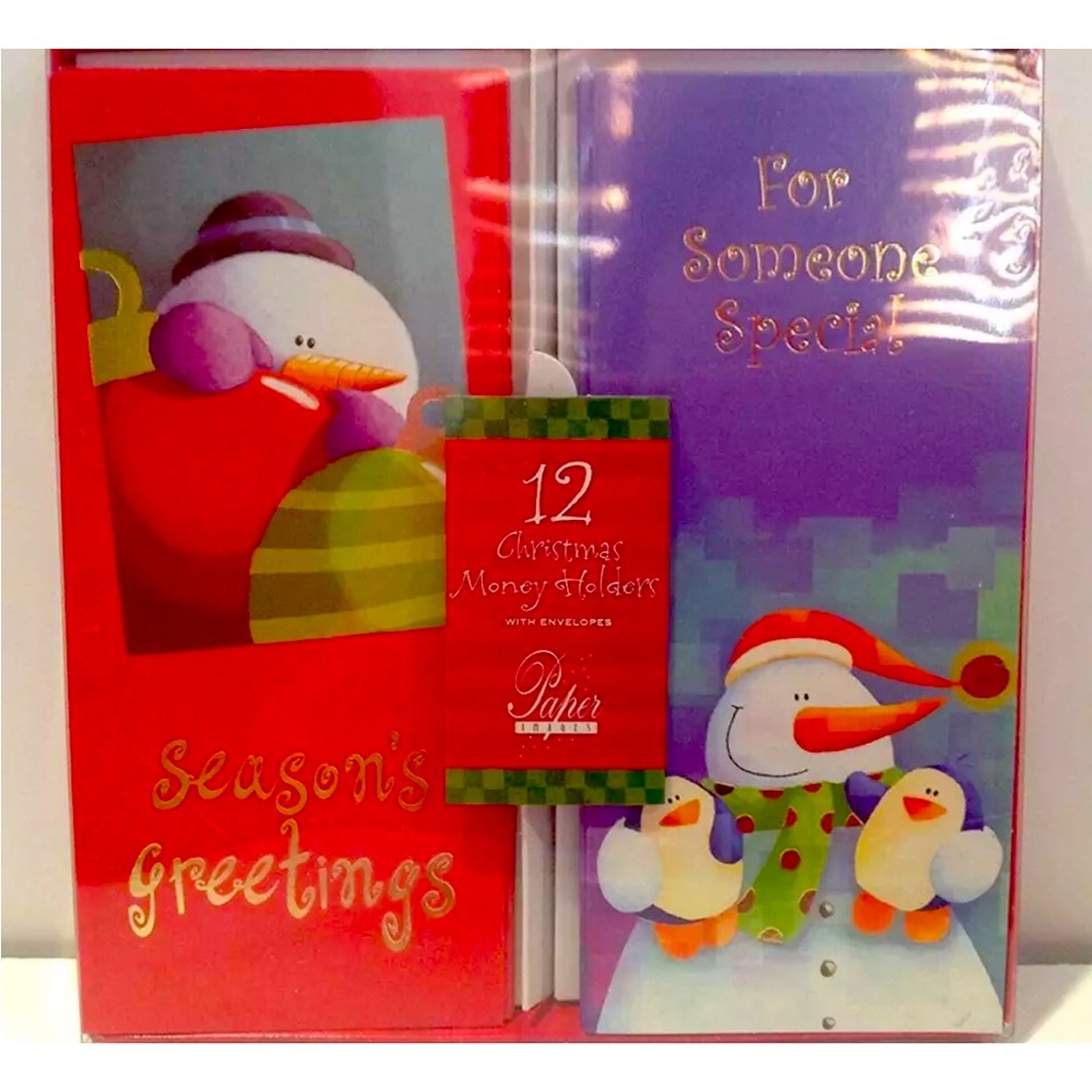 Holiday Money Holders with Envelopes Christmas Designs Snowman 12-Pack